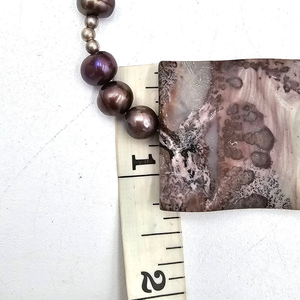 Peacock Baroque Pearl Purple Agate Pendant Sterling Silver Necklace 16" - Picture 10 of 12